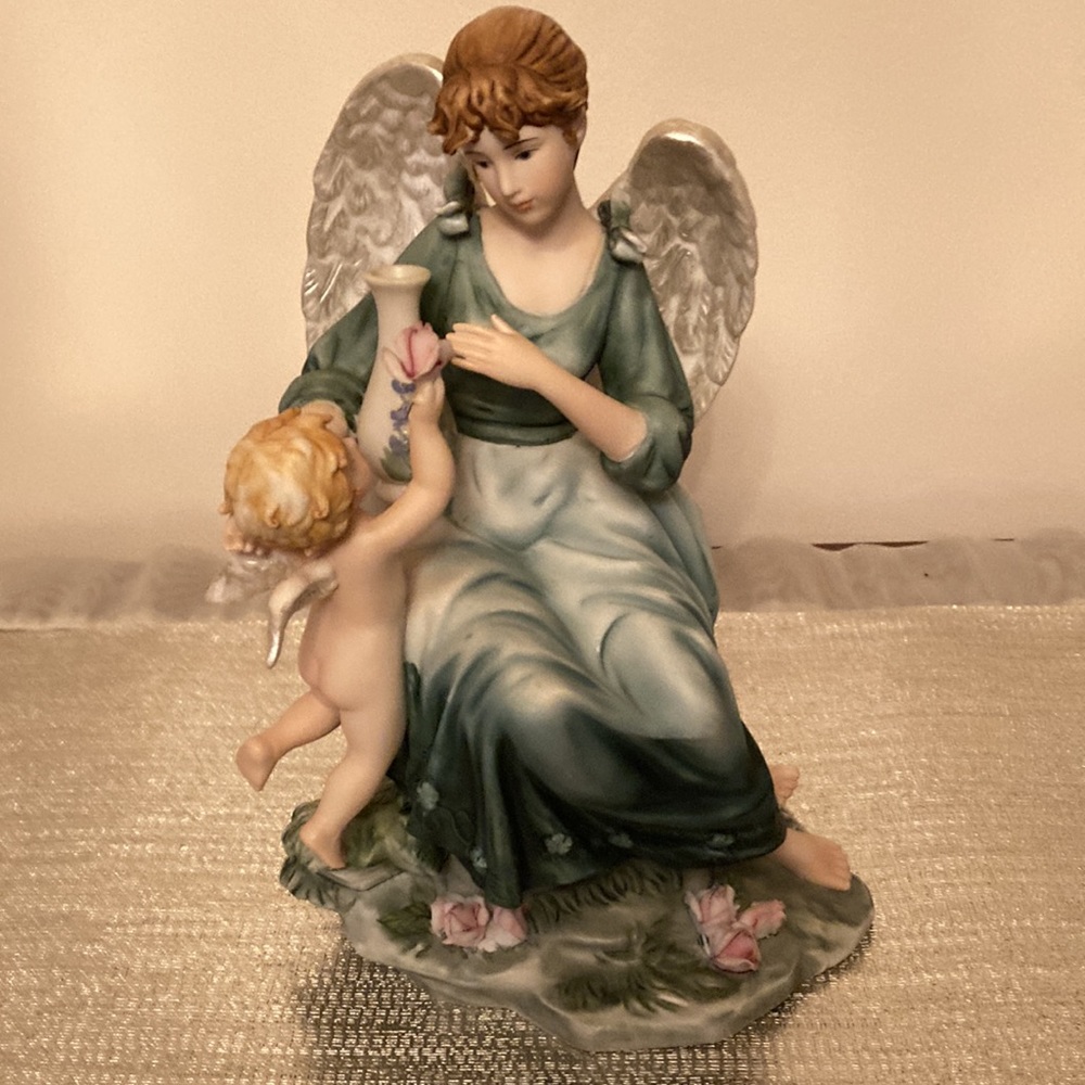 Porcelain Angel and baby Cherub Hand Painted